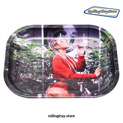 Smoking Girl Tobacco Rolling Metal Tray - 7Inch